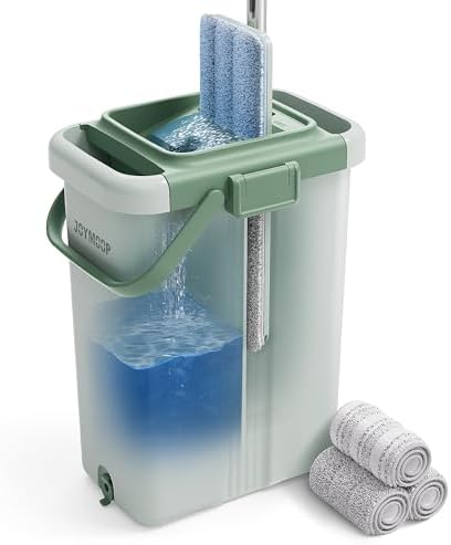 JOYMOOP Mop and Bucket Set with Wringer Large Green Bucket and 15 Microfiber Pads