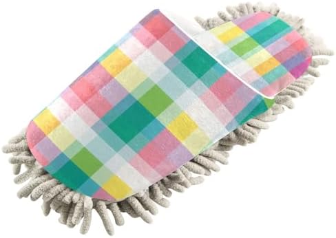 Bulletgxll Colorful Plaid Mopping Slippers Washable
