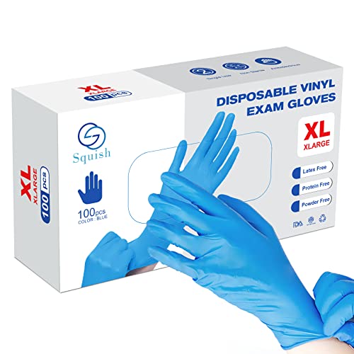 Squish Disposable Vinyl Gloves Pack of 100 Blue X-Large