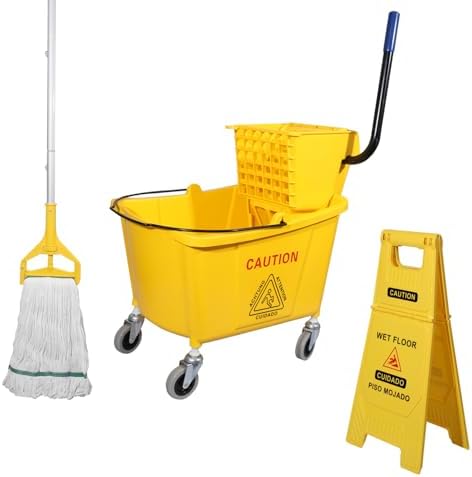 Side Press Wringer Combo Mop Bucket on Wheels Yellow