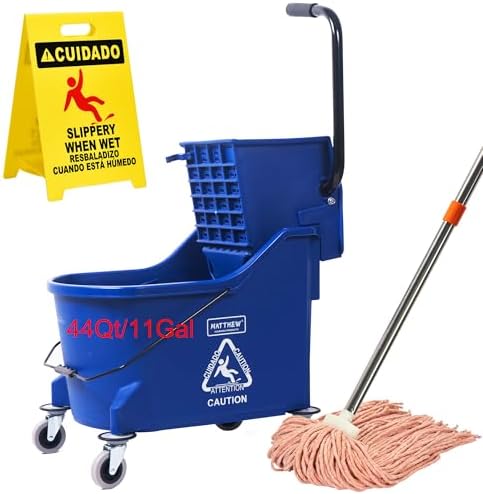 Matthew Cleaning Blue 44Quart Mop Bucket with Wringer and Wet Mop