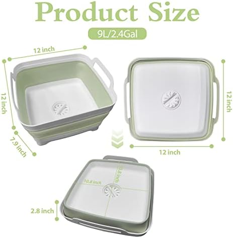 Ikaufen 2PCS Collapsible Dishpan with Handles and Plug