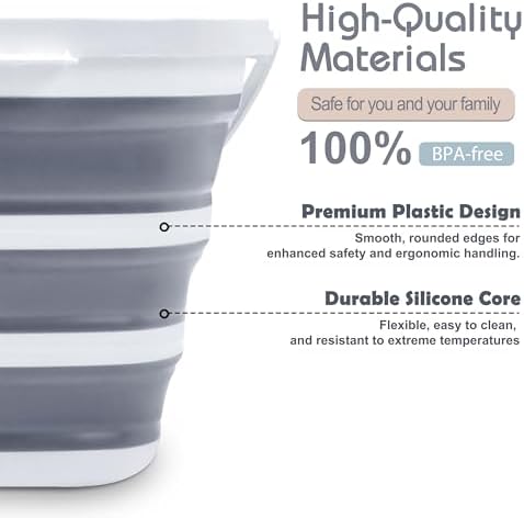 Goderewild 26 Gallon Collapsible Bucket - Square Mop Bucket for House Cleaning Car Wash Camping Grey