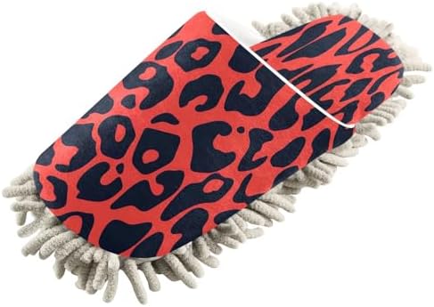 Zhirexin Red Leopard Print Cleaning Slippers