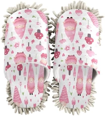 Gnome and Heart Mop Slippers Washable Floor Cleaning Slippers
