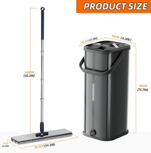 SWIFTIRON Flat Mop and Bucket with Wringer Black