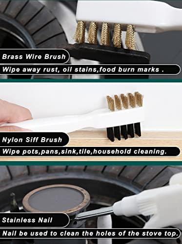Kitchen Cleaning Scrub Brush with Brass Wire and Nylon Bristles Cooktop Scraper and Stainless Steel Nail
