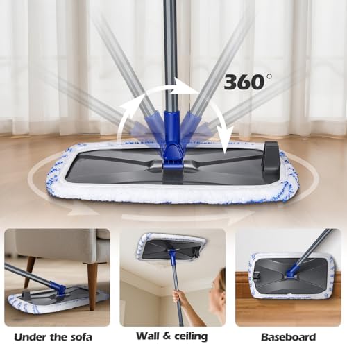 MASTERTOP Microfiber Dust Mop with 5 Reusable Pads and Telescopic Handle