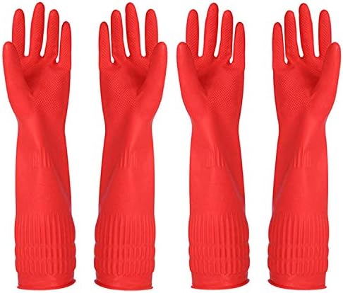YSLON Rubber Cleaning Gloves 2-Packs with Cloth Waterproof Reusable Large