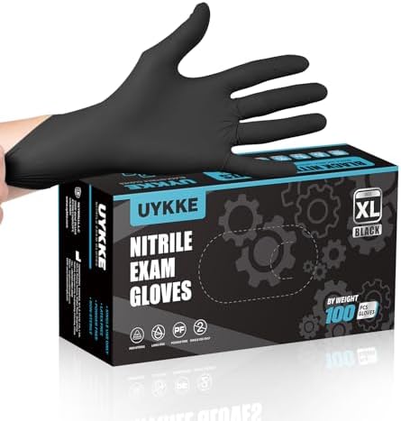 UYKKE Heavy Duty 7 Mil Nitrile Gloves Black