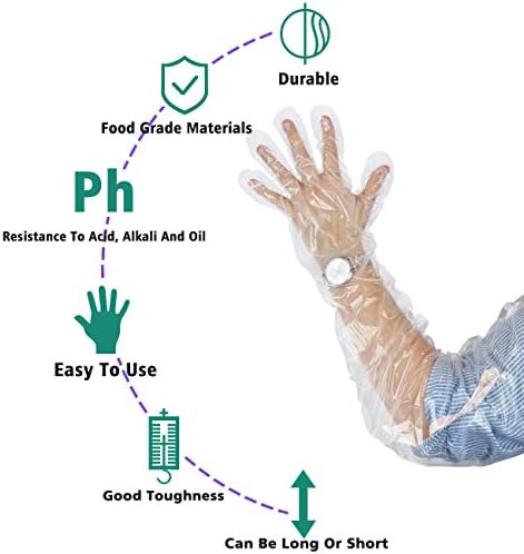 50Pcs WHUASINTA Disposable Plastic Gloves Full Arm 355inch for Veterinary Use
