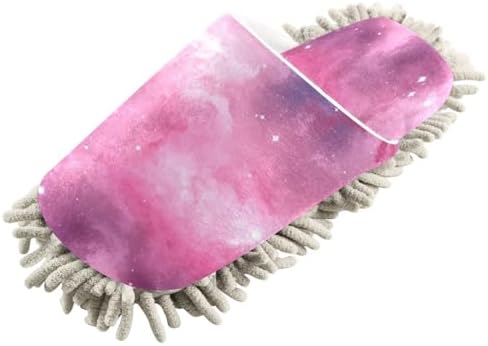 Pink Galaxy Microfiber Cleaning Slippers - Washable Floor Mop Slippers for Men Women