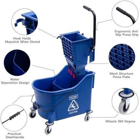 Matthew Cleaning Blue 44Quart Mop Bucket with Wringer and Wet Mop