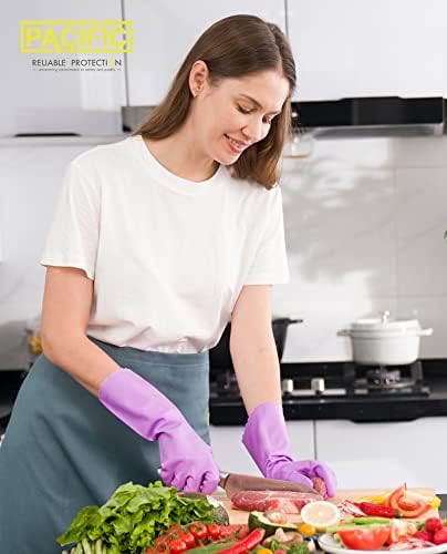 PACIFIC PPE Reusable Dishwashing Gloves Latex Free Cotton Lining Purple Medium