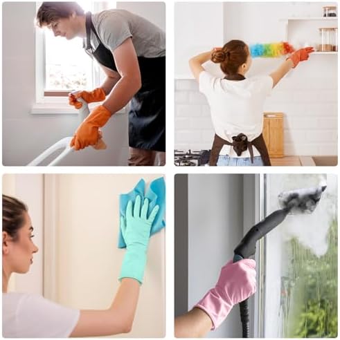Wsaeig Rubber Dishwashing Gloves - 3 Pairs Colorful Reusable