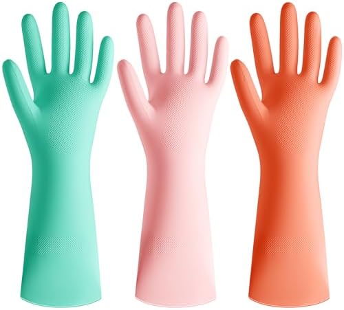 Wsaeig Rubber Dishwashing Gloves - 3 Pairs Colorful Reusable