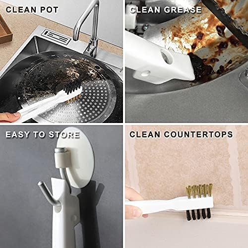 Kitchen Cleaning Scrub Brush with Brass Wire and Nylon Bristles Cooktop Scraper and Stainless Steel Nail