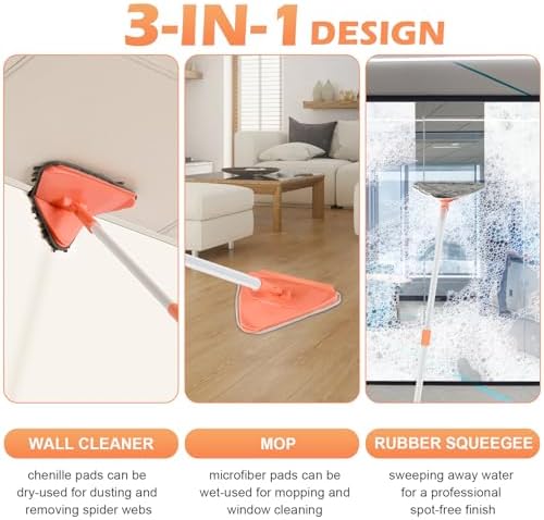 RONSUNG Wall Cleaner Triangle Mop with 82 Long Handle