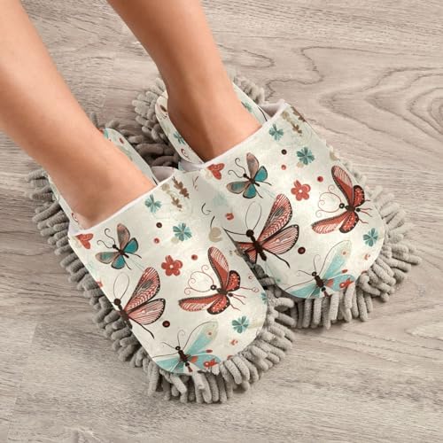 Dragonfly Pattern Mopping Slippers - M