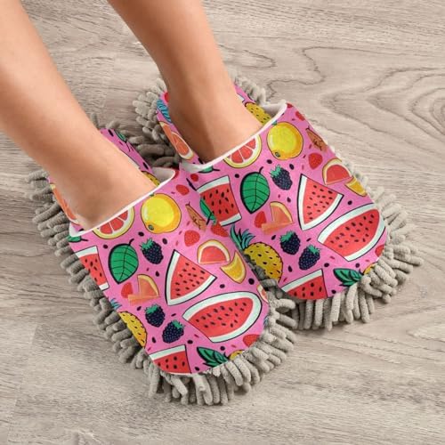 Bulletgxll Pink Fruit Microfiber Cleaning Slippers - M