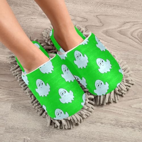 Burbuja Cartoon Ghosts Green Mop Slippers for Women Men