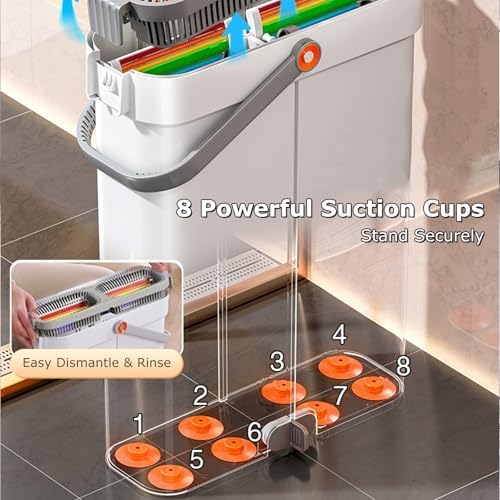 O-MART Mop and Bucket Set - Dual Bucket 4 Microfiber Pads 360 Rotating Head Wet and Dry Use All Floor Types