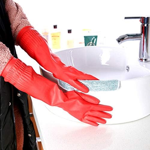 YSLON Rubber Cleaning Gloves 2-Packs with Cloth Waterproof Reusable Large