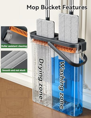 CTIME Flat Mop and Bucket Set with 6 Pads