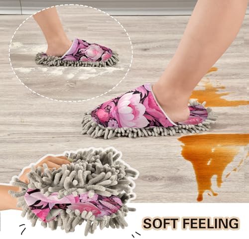 Pink White Floral Mop Slippers Washable Comfortable Floor Cleaning Slippers