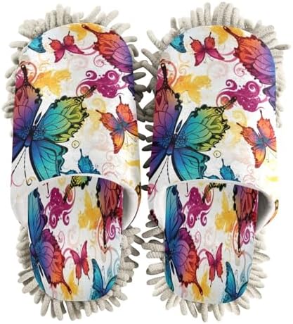 Bulletgxll Colorful Butterflies Mop Slippers Washable