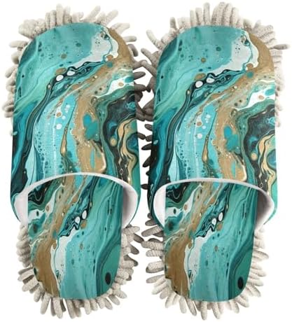 Bulletgxll Green Marble Microfiber Mopping Slippers - L