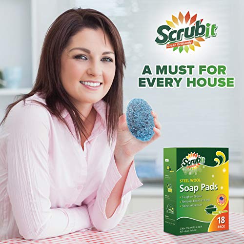 SCRUBIT 18 Pack Steel Wool Soap Pads - Cooktop Dish Cleaner