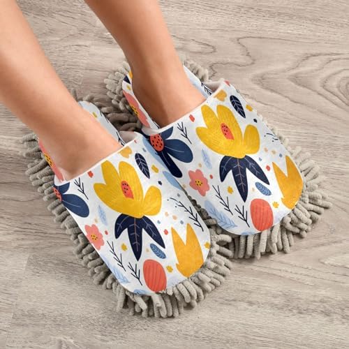 Floral Pattern Microfiber Mopping Slippers - Washable and Comfortable