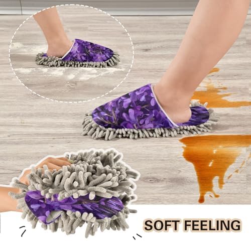 Bulletgxll Purple Flowers Mop Slippers - Washable and Comfortable