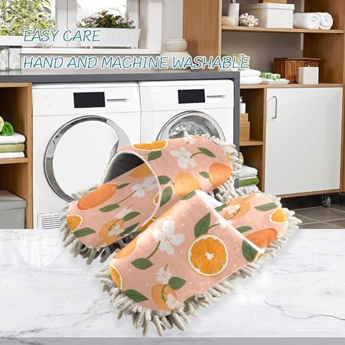 Oranges and Flowers Microfiber Mopping Slippers - Washable and Comfortable