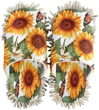 Bulletgxll Sunflowers Butterflies Mop Slippers - L Size