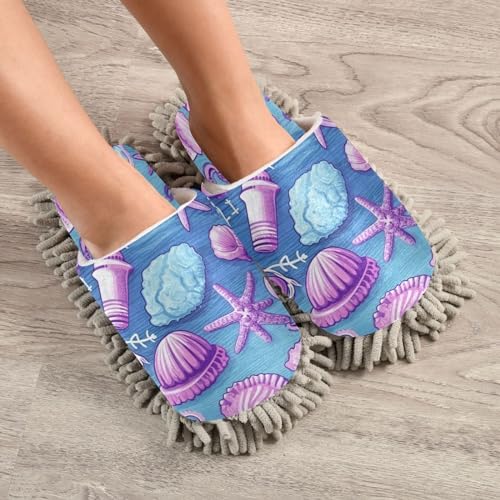 Bulletgxll Starfish and Shells Microfiber Cleaning Slippers