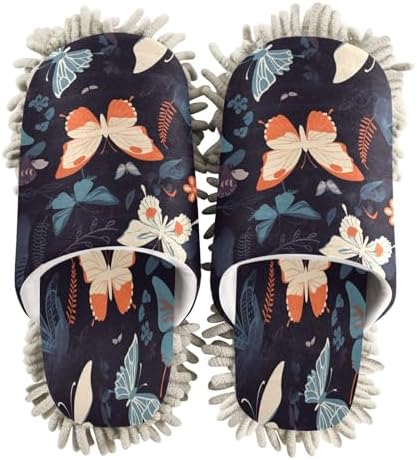 Bulletgxll Blue and Orange Mop Slippers - Washable Floor Mop Slippers for Men Women