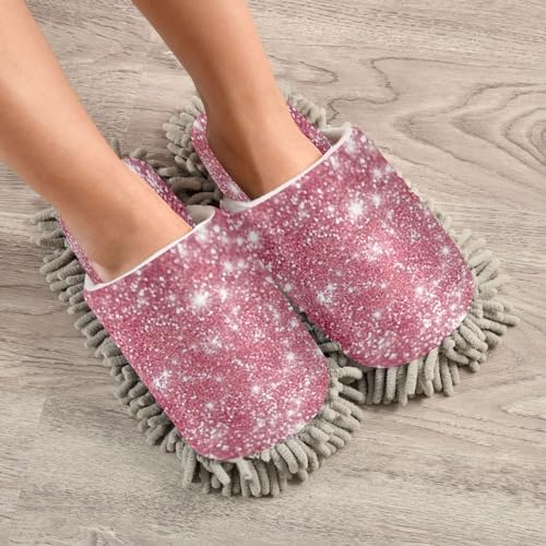 Bulletgxll Pink Glitter Mopping Slippers Washable