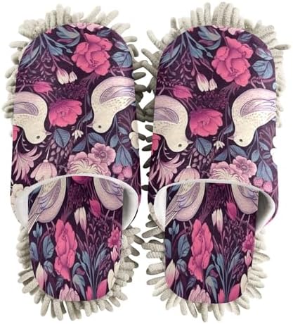 Bulletgxll Colorful Floral and Birds Mopping Slippers - L