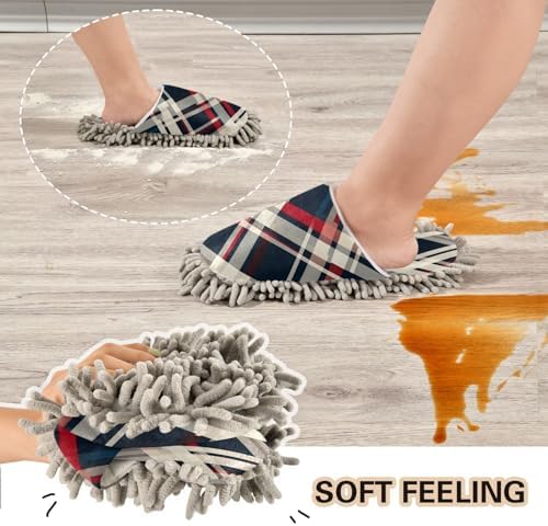 Bulletgxll Plaid Pattern Microfiber Cleaning Slippers for Men Women