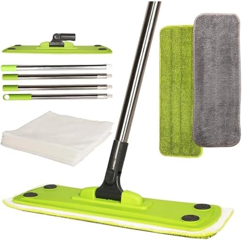 CHANHOO Microfiber Mop Kit with 5 Dust Papers 2 Washable Pads