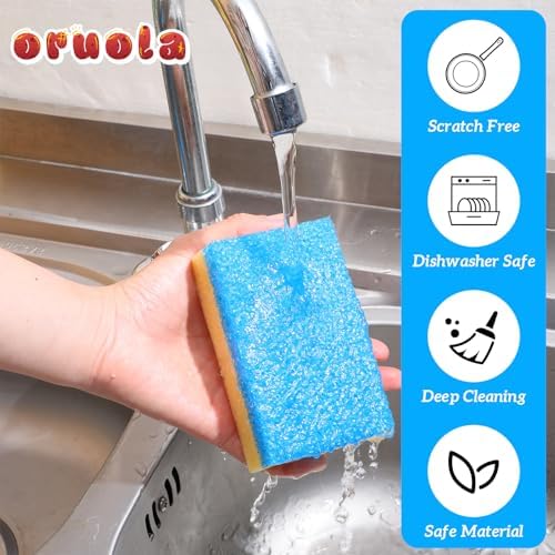 4PCS Blue Sponge Dual-Sided Temperature Scrubby Sponges for Kitchen Bathroom Car