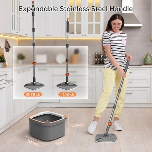 KZKR Spin Mop and Bucket Set with 4 Microfiber Pads