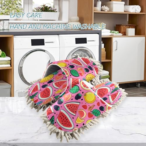 Bulletgxll Pink Fruit Microfiber Cleaning Slippers - M