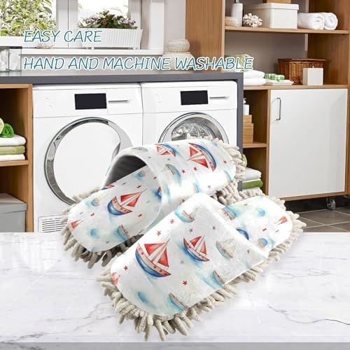 Bulletgxll Paper Boat Mop Slippers for Men Women Washable Cleaning Tools