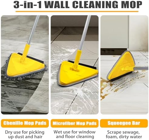 JEHONN Wall Mop with 80 Inch Handle and 180 Folding Baseboard Cleaner