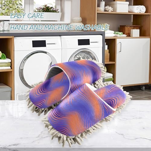 Bulletgxll Purple Orange Wavy Microfiber Cleaning Slippers