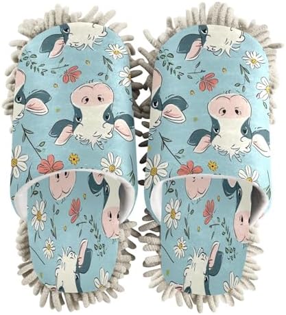 Bulletgxll Cows and Flowers Mopping Slippers - M