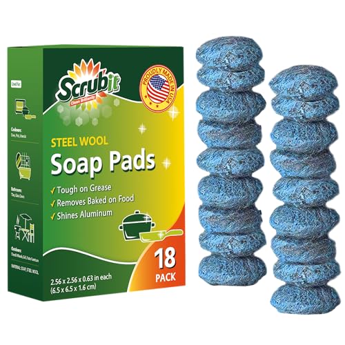 SCRUBIT 18 Pack Steel Wool Soap Pads - Cooktop Dish Cleaner